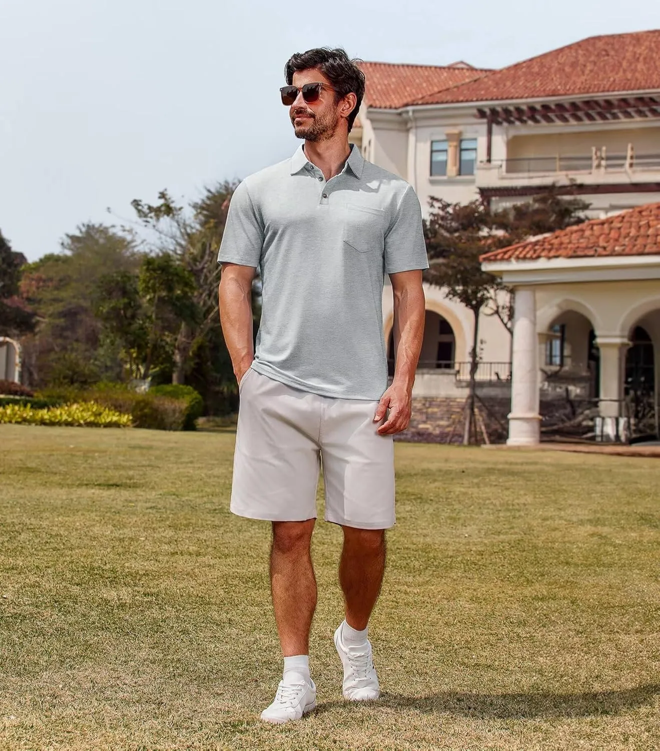 Lexiart Men's Casual Polo Shirt Short Sleeve Classic Golf Shirt Basic Collared Pocket Tops