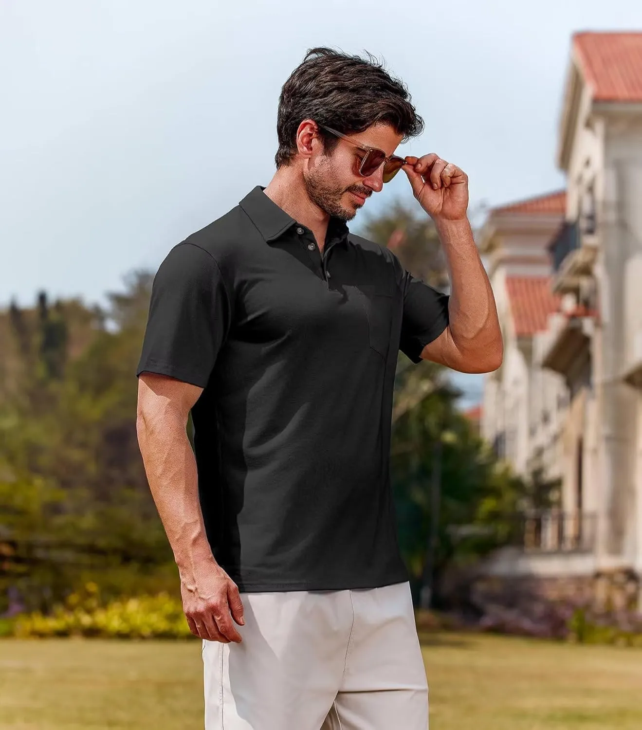 Lexiart Men's Casual Polo Shirt Short Sleeve Classic Golf Shirt Basic Collared Pocket Tops