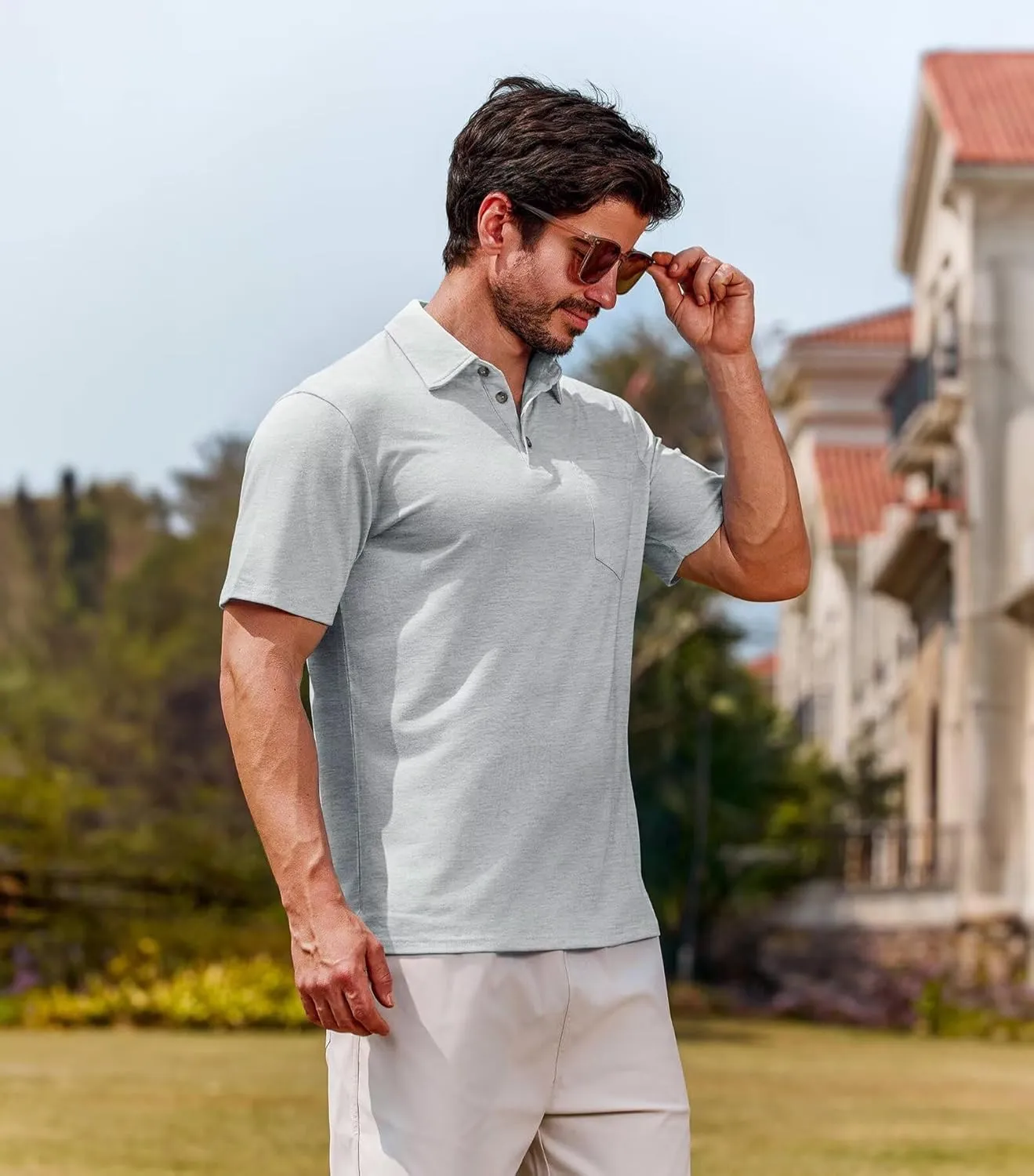 Lexiart Men's Casual Polo Shirt Short Sleeve Classic Golf Shirt Basic Collared Pocket Tops