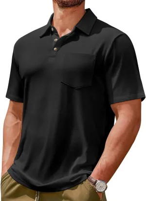 Lexiart Men's Casual Polo Shirt Short Sleeve Classic Golf Shirt Basic Collared Pocket Tops