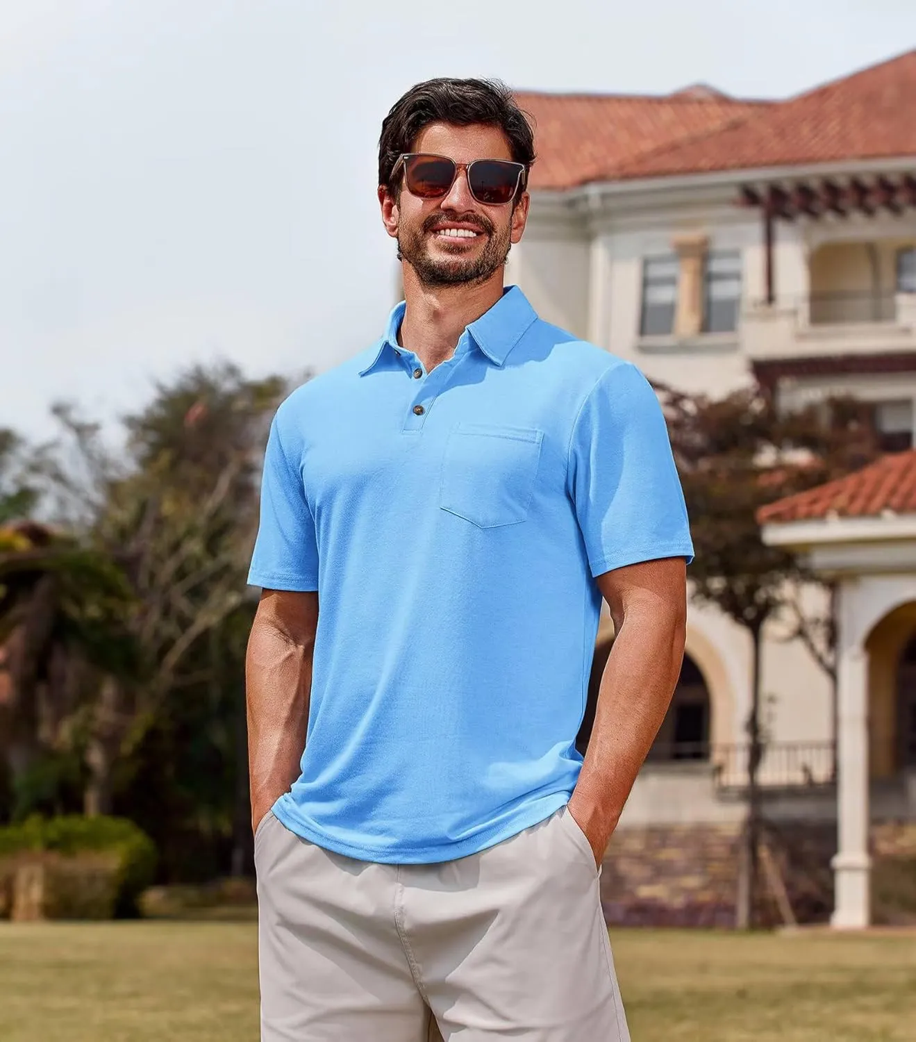 Lexiart Men's Casual Polo Shirt Short Sleeve Classic Golf Shirt Basic Collared Pocket Tops
