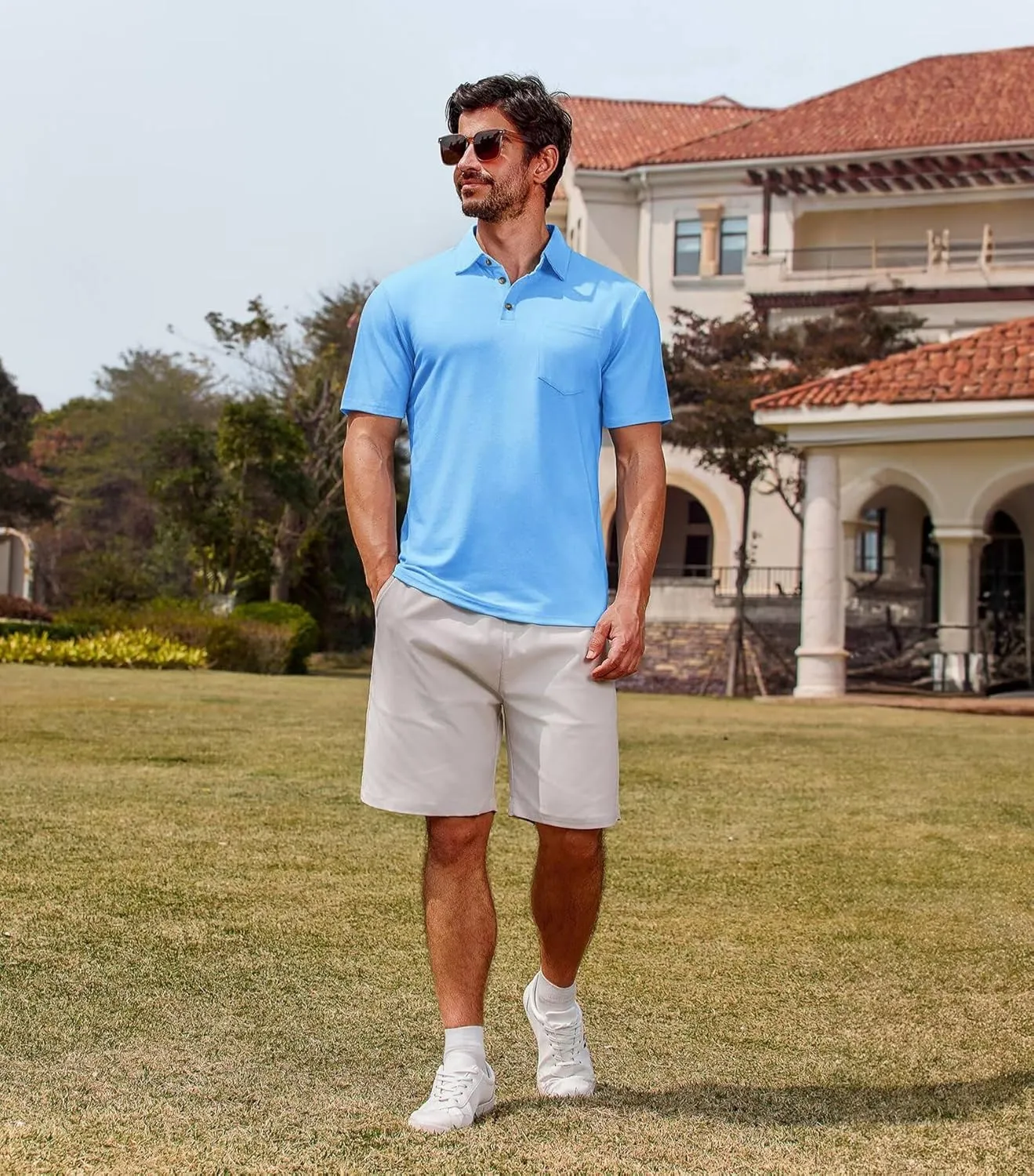 Lexiart Men's Casual Polo Shirt Short Sleeve Classic Golf Shirt Basic Collared Pocket Tops