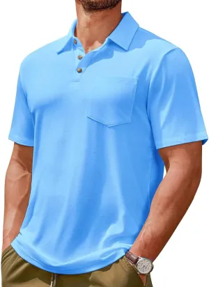 Lexiart Men's Casual Polo Shirt Short Sleeve Classic Golf Shirt Basic Collared Pocket Tops