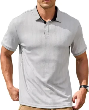 Lexiart Men's Knit Polo Shirt Short Sleeve Cool Soft Stretchy Golf Collared Tops Hollow Out Textured