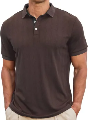 Lexiart Men's Knit Polo Shirt Short Sleeve Cool Soft Stretchy Golf Collared Tops Hollow Out Textured