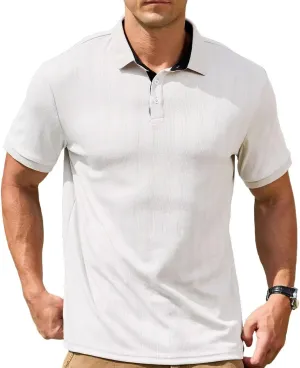 Lexiart Men's Knit Polo Shirt Short Sleeve Cool Soft Stretchy Golf Collared Tops Hollow Out Textured