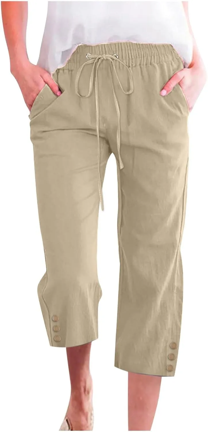 Linen Capris for Women 2025 Summer Casual Capris Palazzo Beach Summer Outfits 2025 Trendy Linen Cropped Pants Women