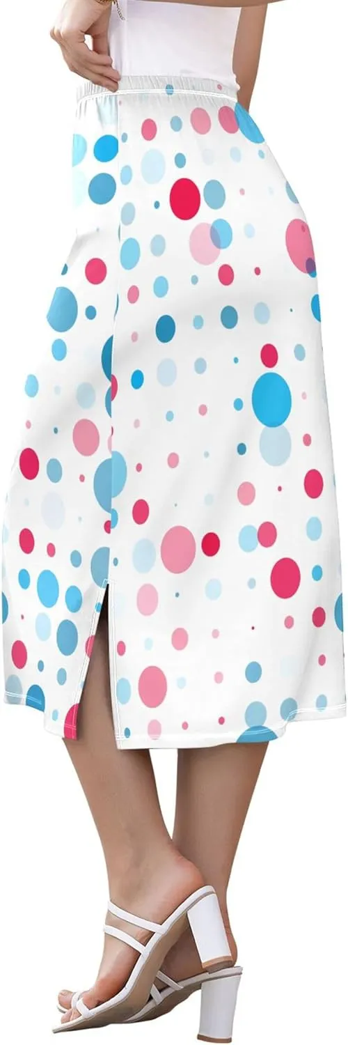 Linen Midi Skirts with Slit Womens Floral Straight Skirt High Waist Stretch Ladies Skirts