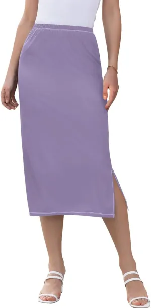 Linen Midi Skirts with Slit Womens Floral Straight Skirt High Waist Stretch Ladies Skirts
