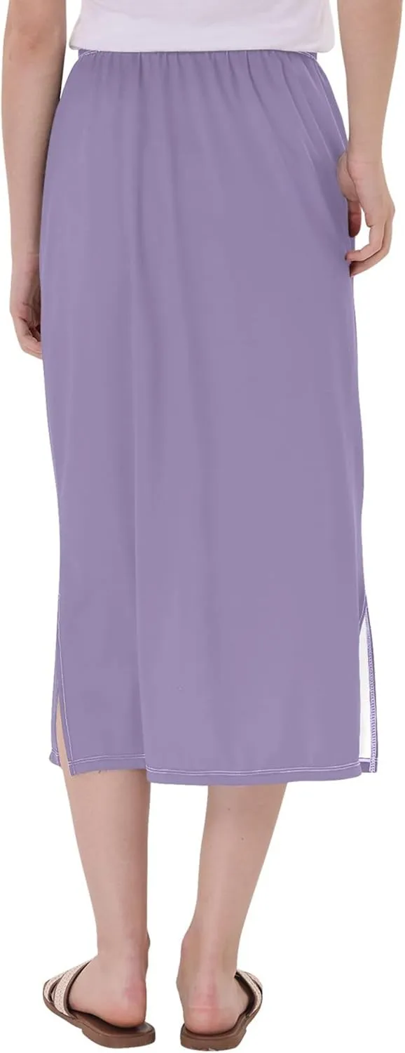 Linen Midi Skirts with Slit Womens Floral Straight Skirt High Waist Stretch Ladies Skirts