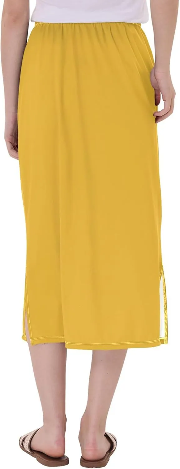 Linen Midi Skirts with Slit Womens Floral Straight Skirt High Waist Stretch Ladies Skirts