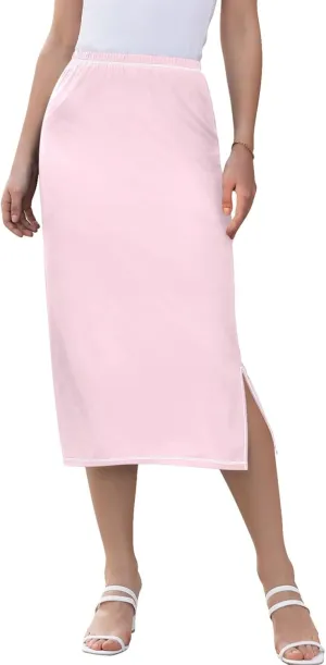 Linen Midi Skirts with Slit Womens Floral Straight Skirt High Waist Stretch Ladies Skirts