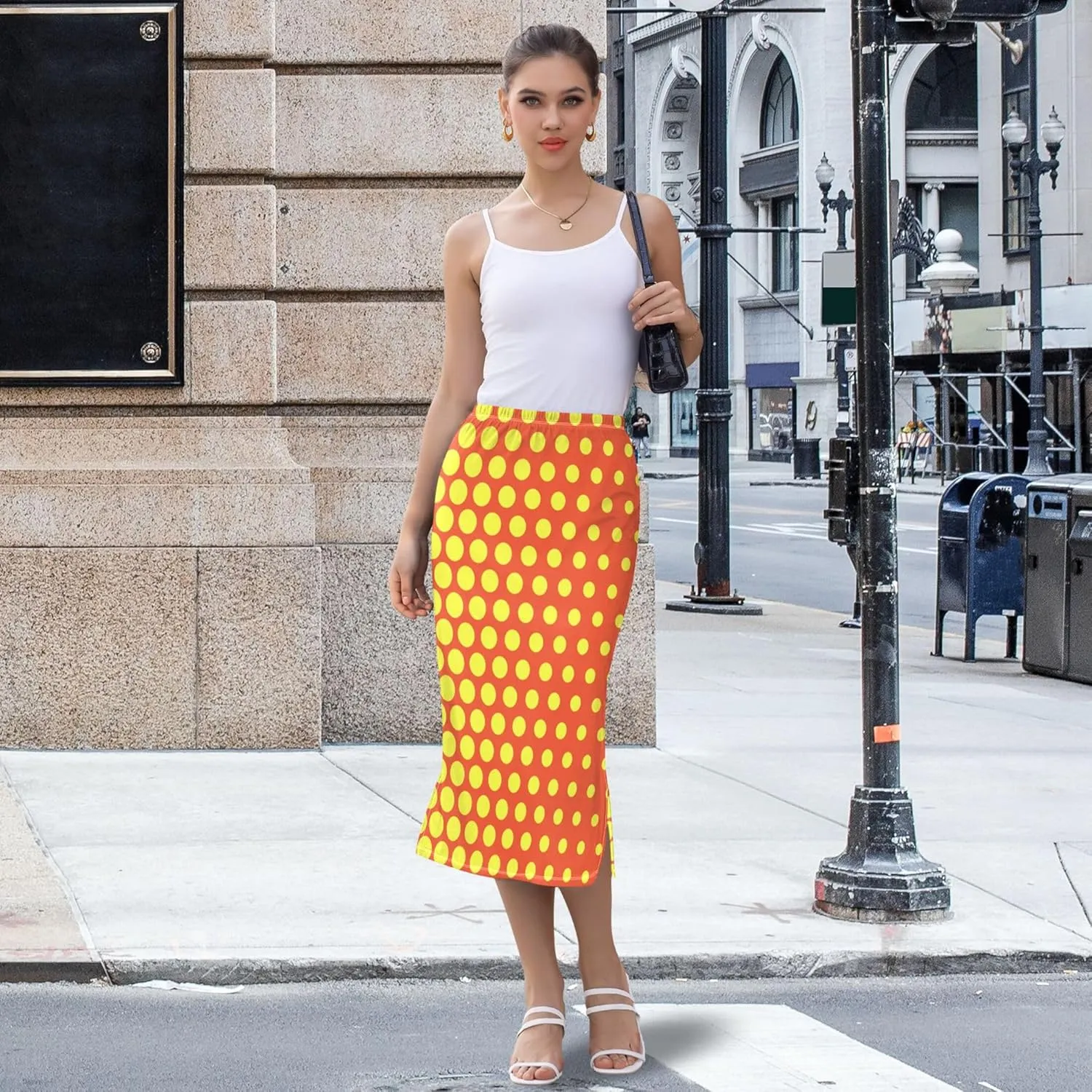 Linen Midi Skirts with Slit Womens Floral Straight Skirt High Waist Stretch Ladies Skirts