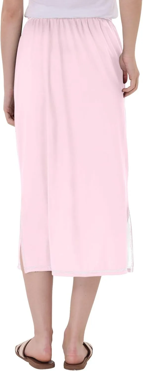 Linen Midi Skirts with Slit Womens Floral Straight Skirt High Waist Stretch Ladies Skirts