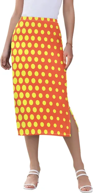 Linen Midi Skirts with Slit Womens Floral Straight Skirt High Waist Stretch Ladies Skirts