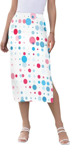 Linen Midi Skirts with Slit Womens Floral Straight Skirt High Waist Stretch Ladies Skirts