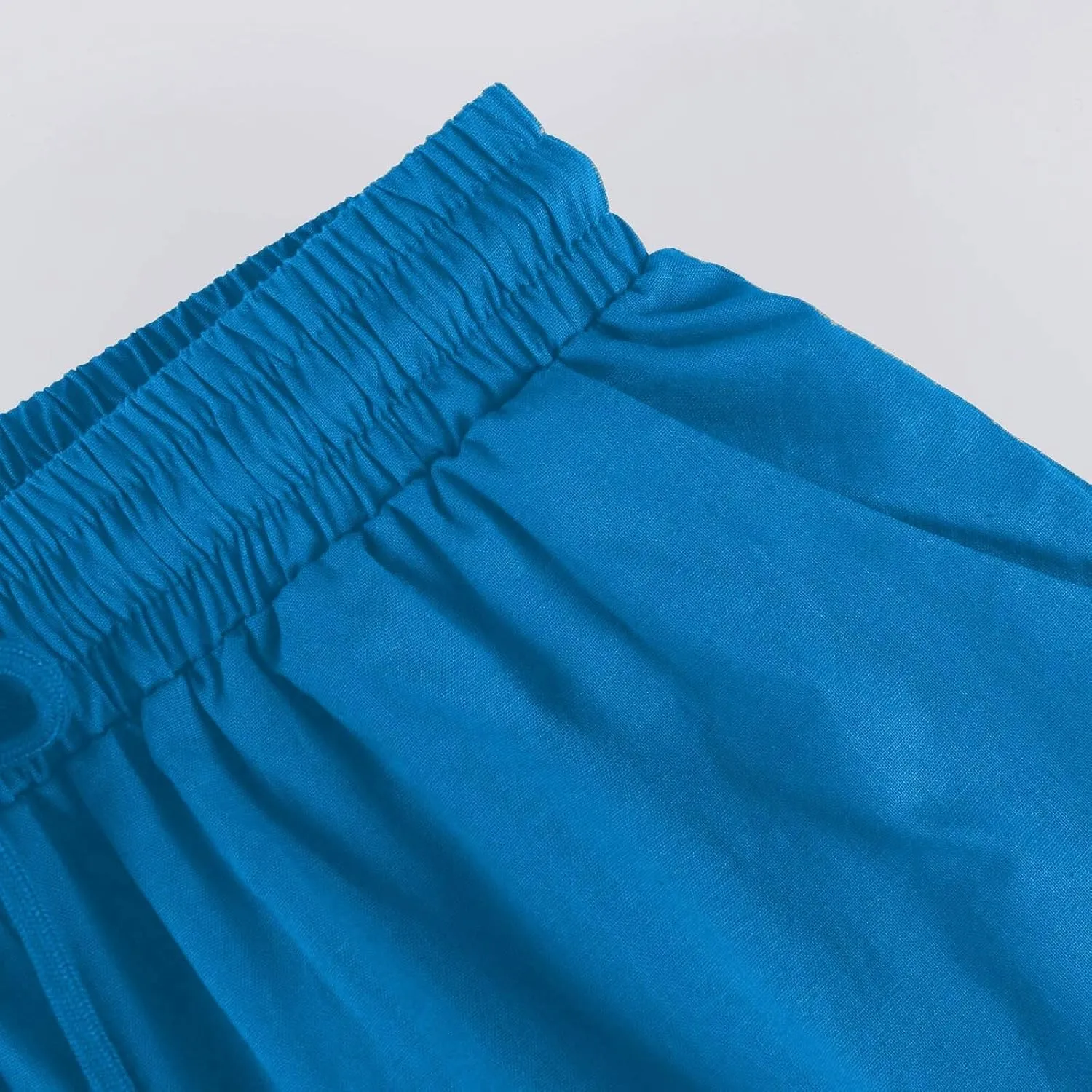 Linen Shorts for Women Elastic Waist Shorts Women Drawstring Casual Summer Knee Length Pants with Pockets