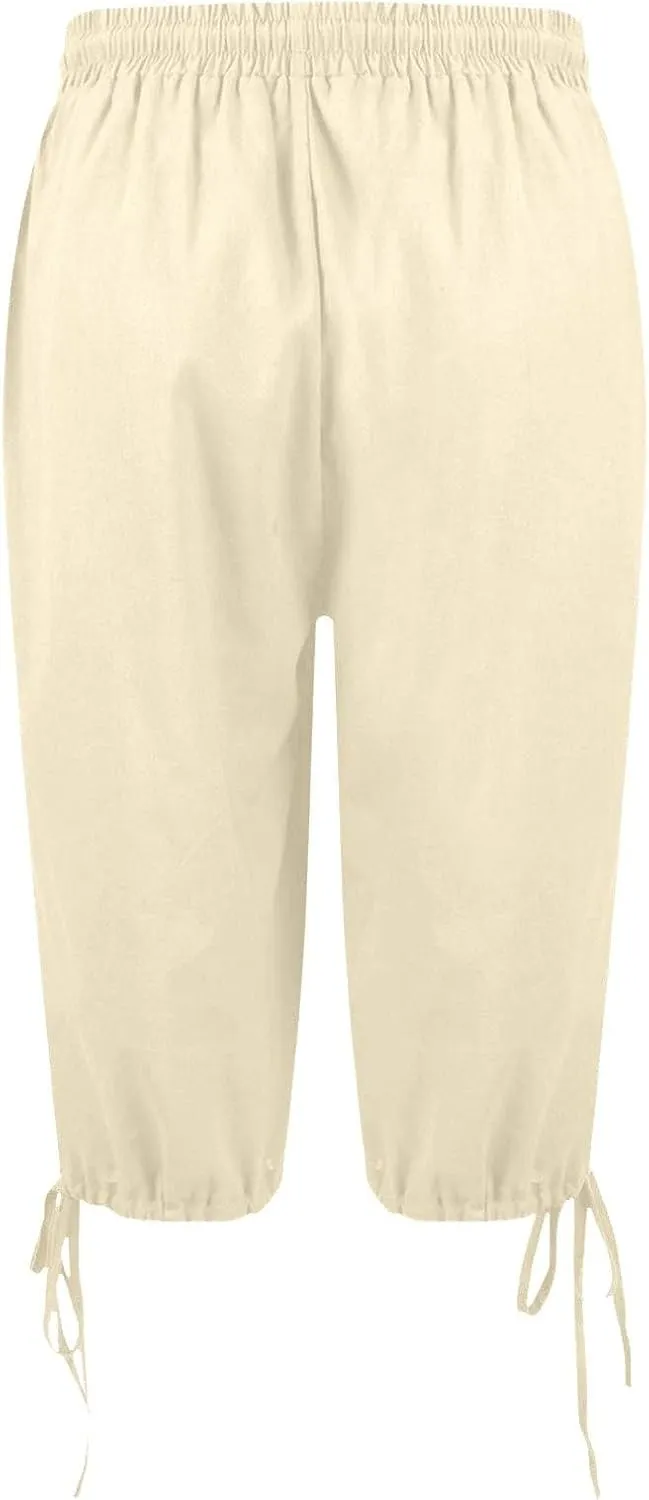 Linen Shorts for Women Elastic Waist Shorts Women Drawstring Casual Summer Knee Length Pants with Pockets