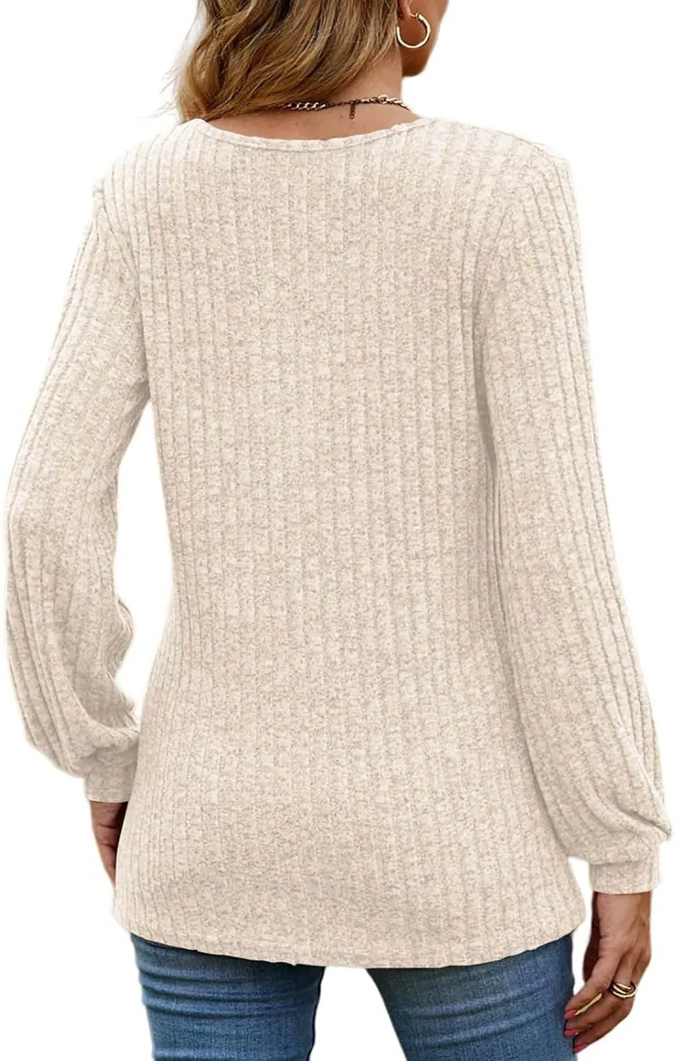 Long Sleeve Henley Knitted Tops for Women 2023 Fall Trendy Sweaters Casual Lightweight Solid Crewneck Tunic Jumpers