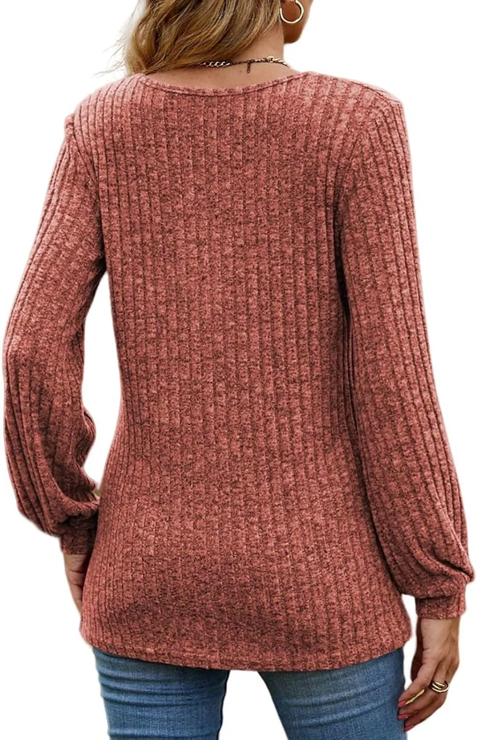 Long Sleeve Henley Knitted Tops for Women 2023 Fall Trendy Sweaters Casual Lightweight Solid Crewneck Tunic Jumpers