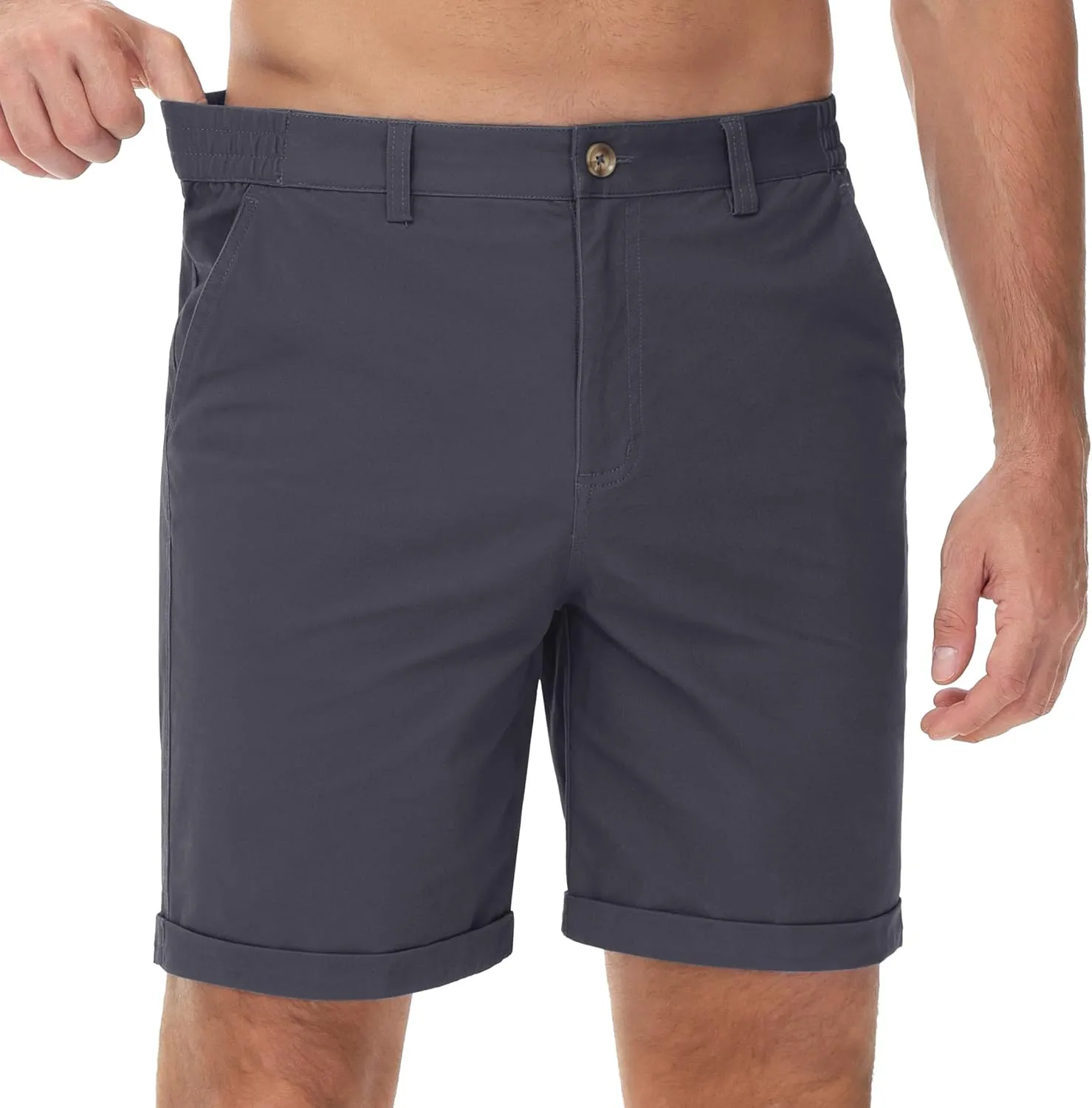 MAGCOMSEN Mens Casual Shorts 7 Inch Cotton Flat Front Shorts Lightweight Elastic Waist Summer Dress Shorts with Pockets