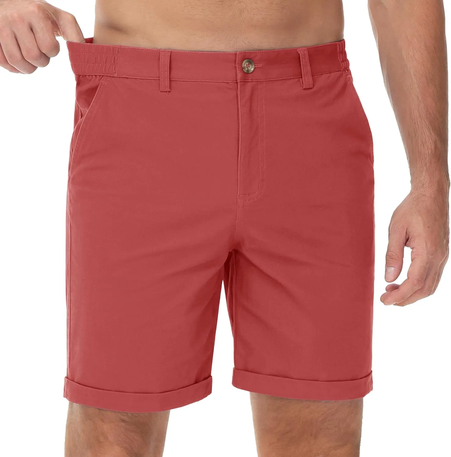 MAGCOMSEN Mens Casual Shorts 7 Inch Cotton Flat Front Shorts Lightweight Elastic Waist Summer Dress Shorts with Pockets