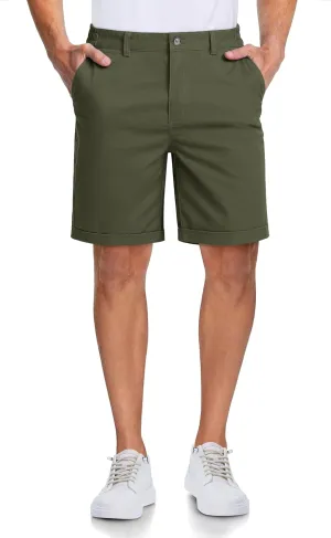 MAGCOMSEN Mens Casual Shorts 7 Inch Cotton Flat Front Shorts Lightweight Elastic Waist Summer Dress Shorts with Pockets