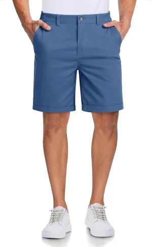 MAGCOMSEN Mens Casual Shorts 7 Inch Cotton Flat Front Shorts Lightweight Elastic Waist Summer Dress Shorts with Pockets
