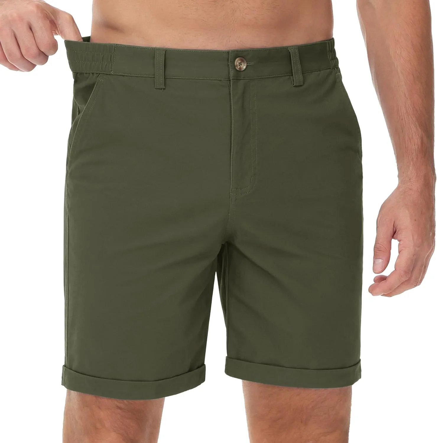 MAGCOMSEN Mens Casual Shorts 7 Inch Cotton Flat Front Shorts Lightweight Elastic Waist Summer Dress Shorts with Pockets