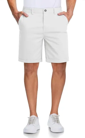 MAGCOMSEN Mens Casual Shorts 7 Inch Cotton Flat Front Shorts Lightweight Elastic Waist Summer Dress Shorts with Pockets