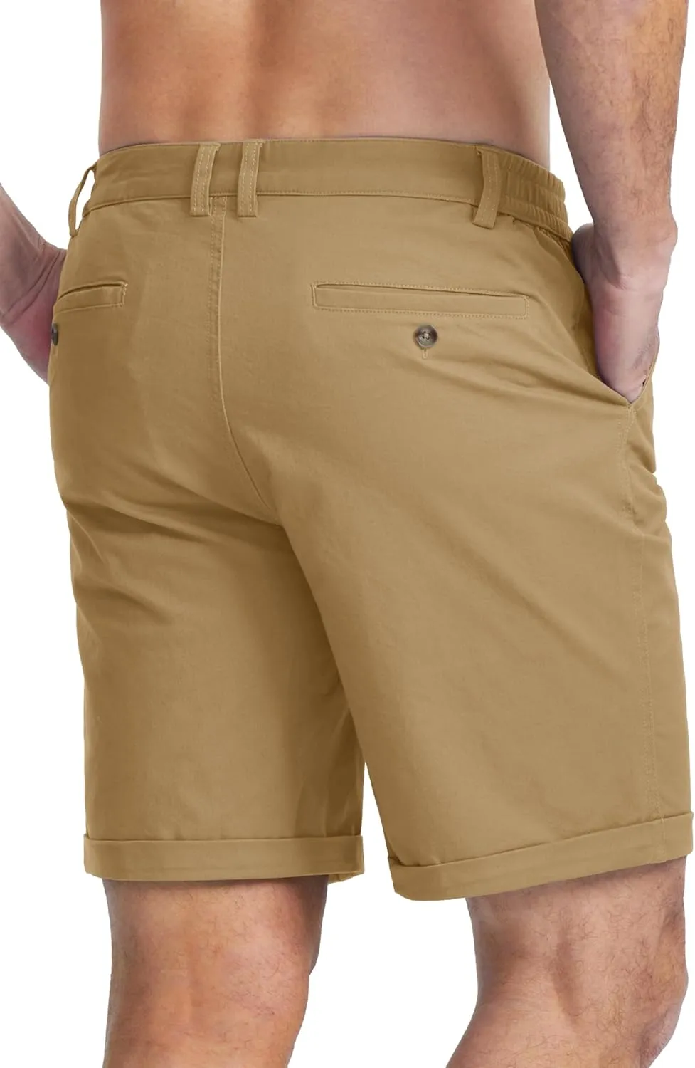 MAGCOMSEN Mens Casual Shorts 7 Inch Cotton Flat Front Shorts Lightweight Elastic Waist Summer Dress Shorts with Pockets