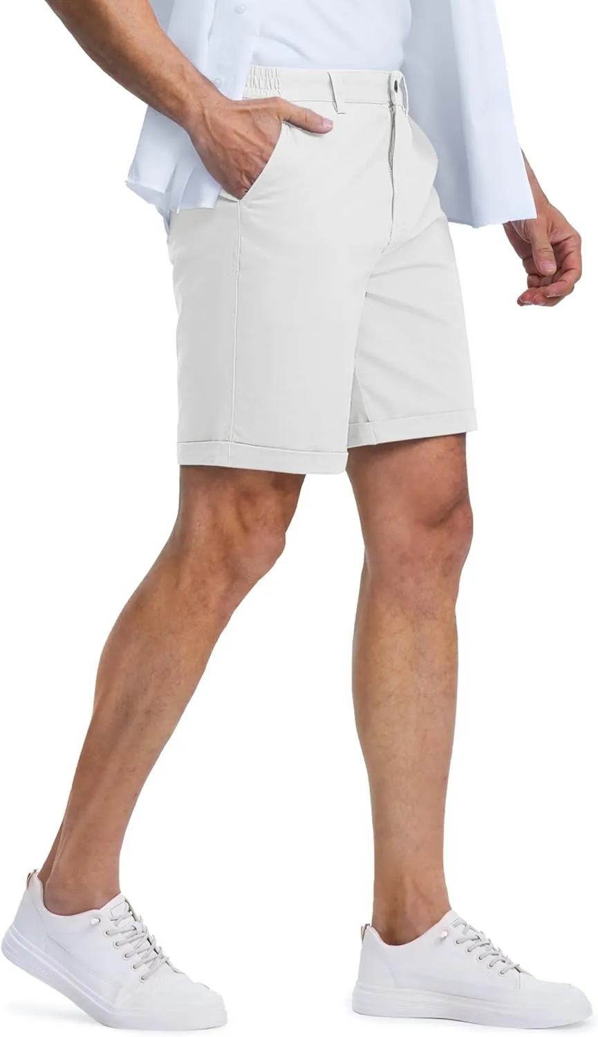 MAGCOMSEN Mens Casual Shorts 7 Inch Cotton Flat Front Shorts Lightweight Elastic Waist Summer Dress Shorts with Pockets