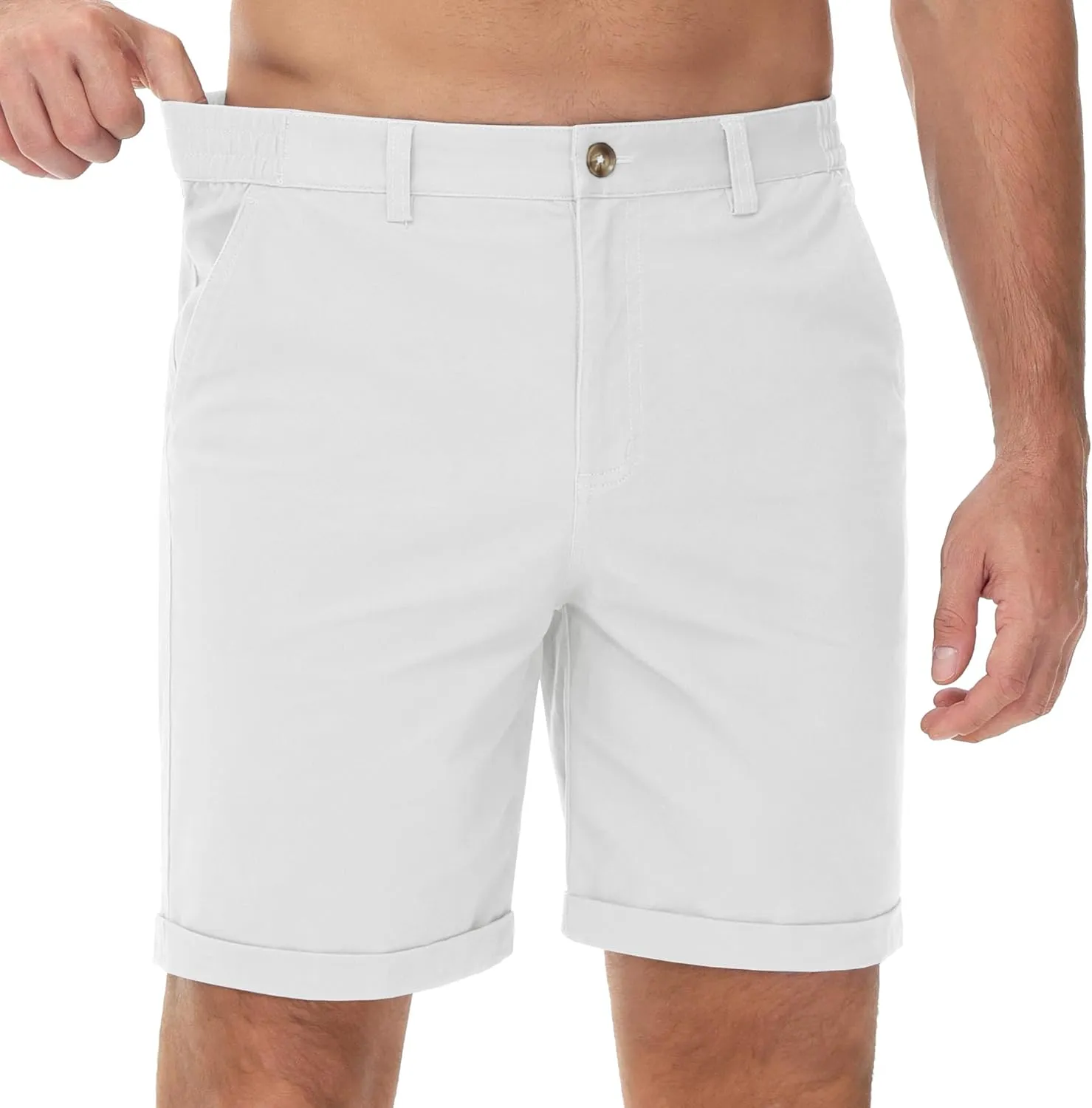 MAGCOMSEN Mens Casual Shorts 7 Inch Cotton Flat Front Shorts Lightweight Elastic Waist Summer Dress Shorts with Pockets