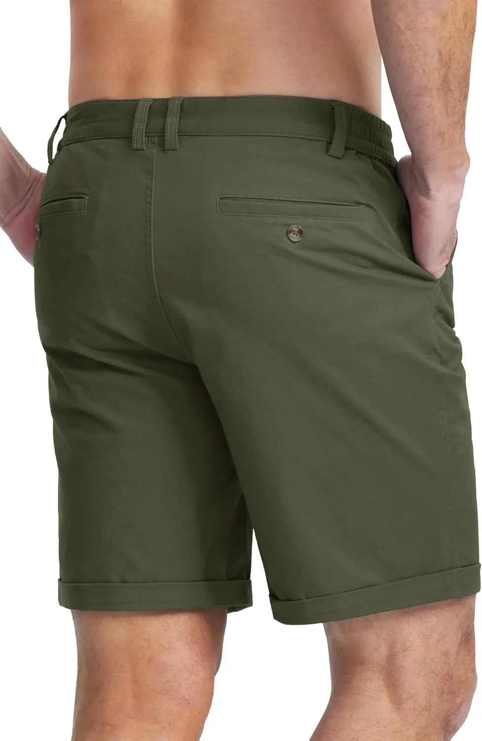 MAGCOMSEN Mens Casual Shorts 7 Inch Cotton Flat Front Shorts Lightweight Elastic Waist Summer Dress Shorts with Pockets