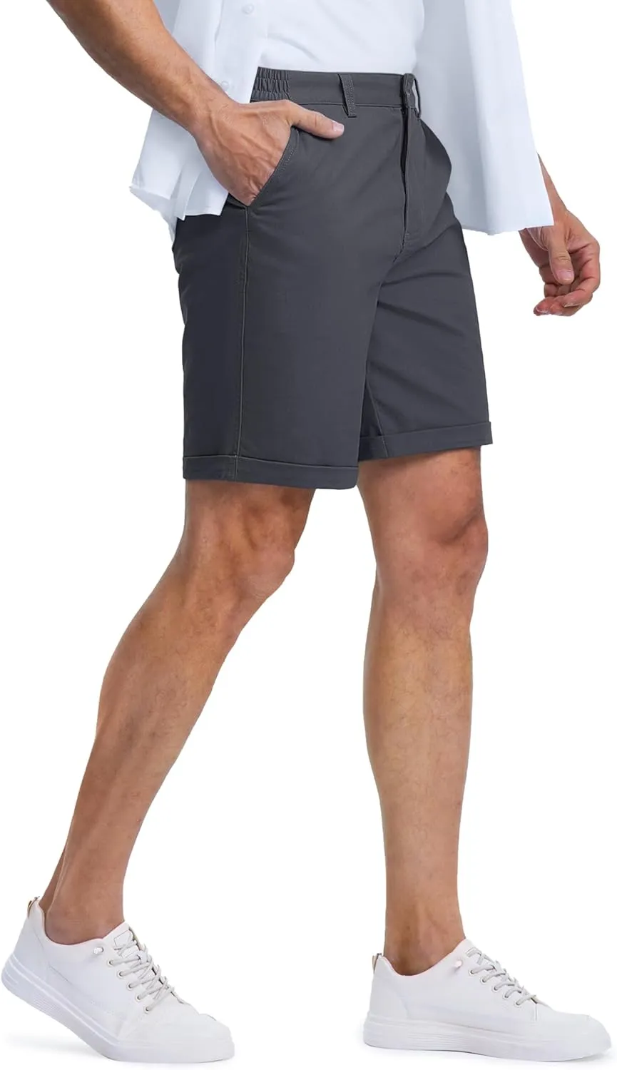 MAGCOMSEN Mens Casual Shorts 7 Inch Cotton Flat Front Shorts Lightweight Elastic Waist Summer Dress Shorts with Pockets