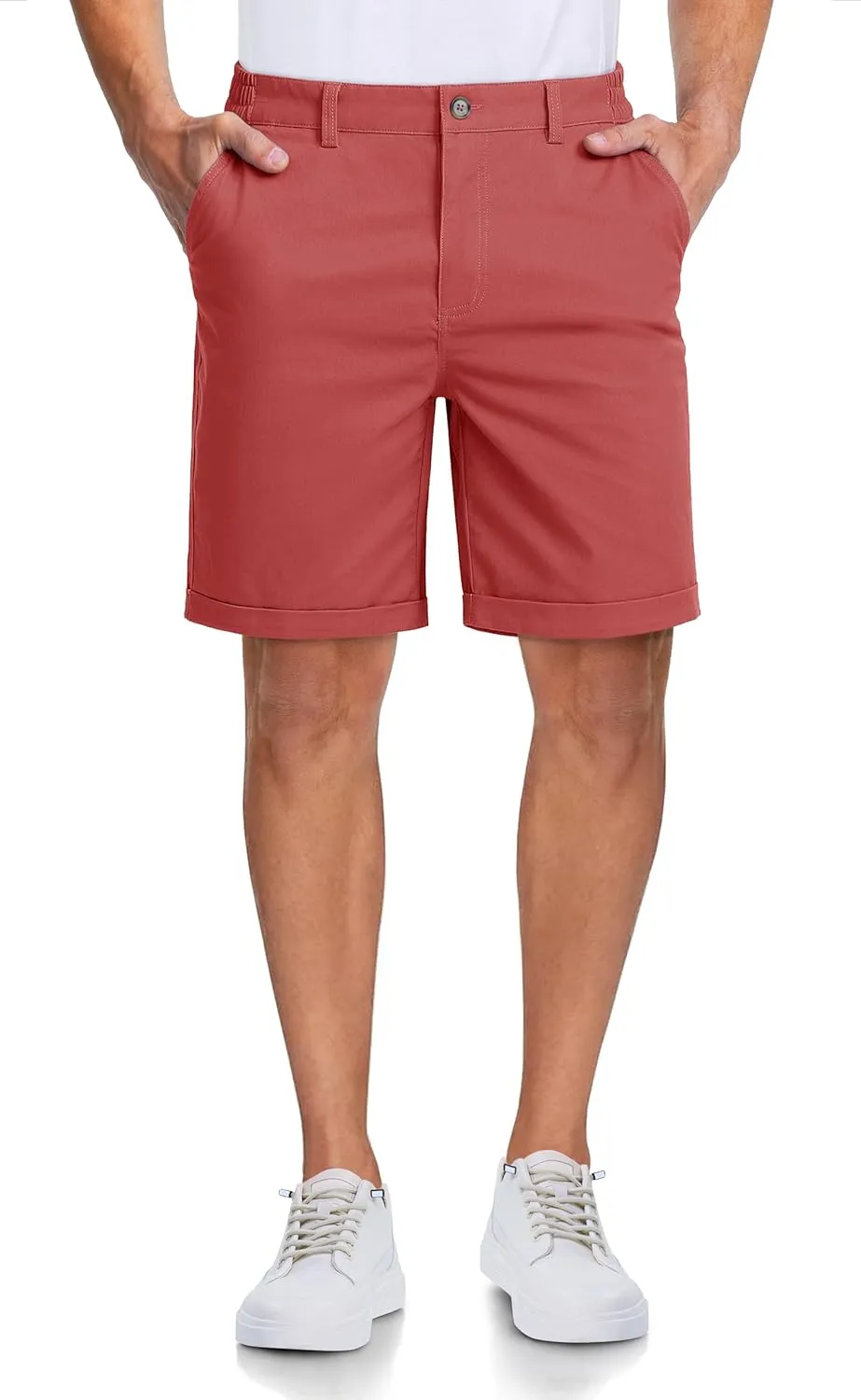 MAGCOMSEN Mens Casual Shorts 7 Inch Cotton Flat Front Shorts Lightweight Elastic Waist Summer Dress Shorts with Pockets