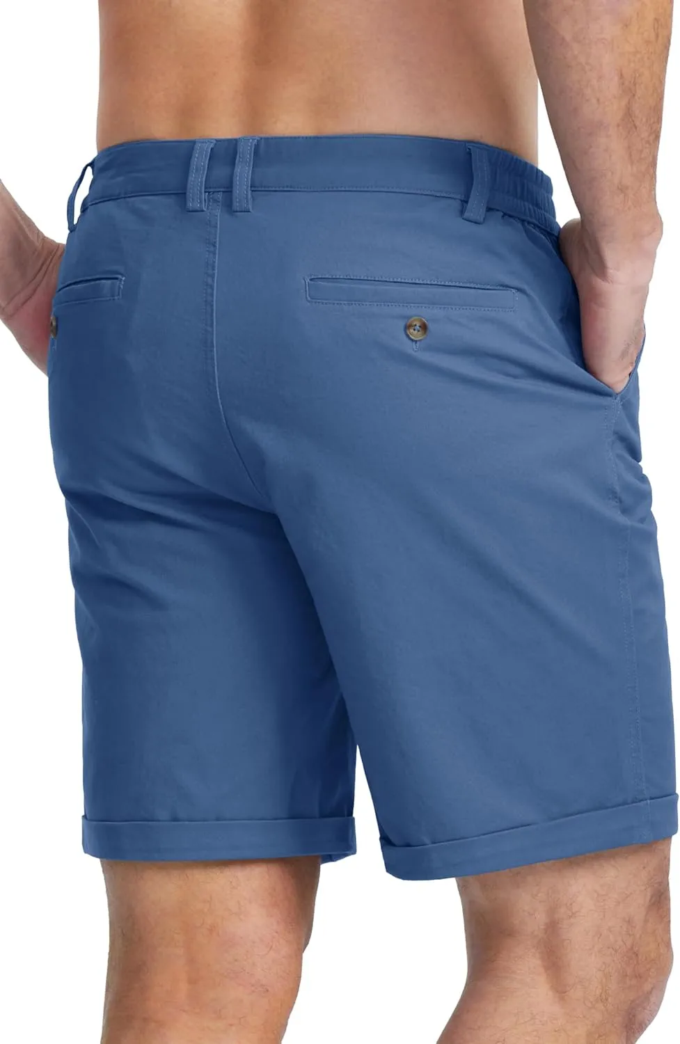 MAGCOMSEN Mens Casual Shorts 7 Inch Cotton Flat Front Shorts Lightweight Elastic Waist Summer Dress Shorts with Pockets