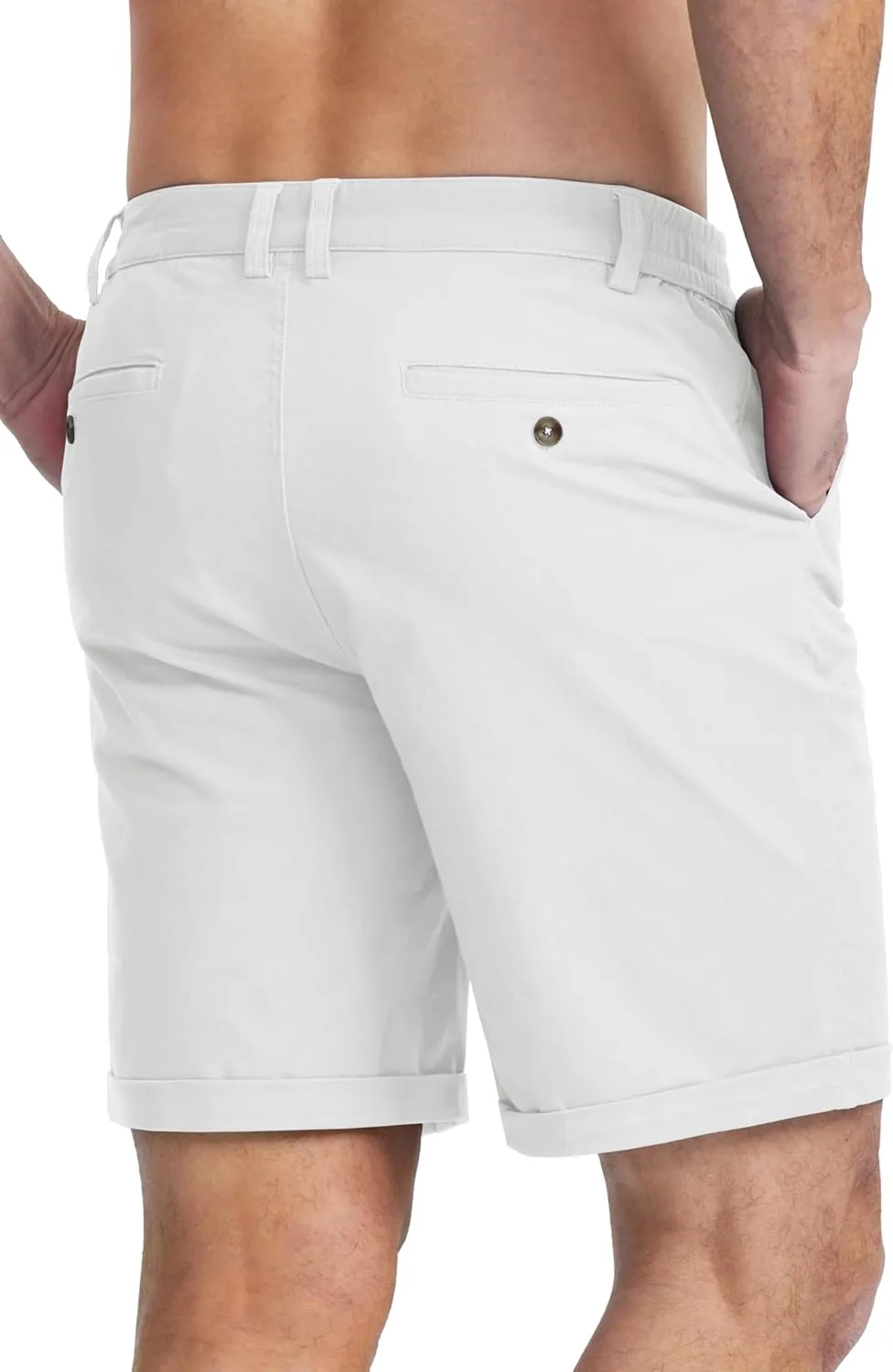 MAGCOMSEN Mens Casual Shorts 7 Inch Cotton Flat Front Shorts Lightweight Elastic Waist Summer Dress Shorts with Pockets