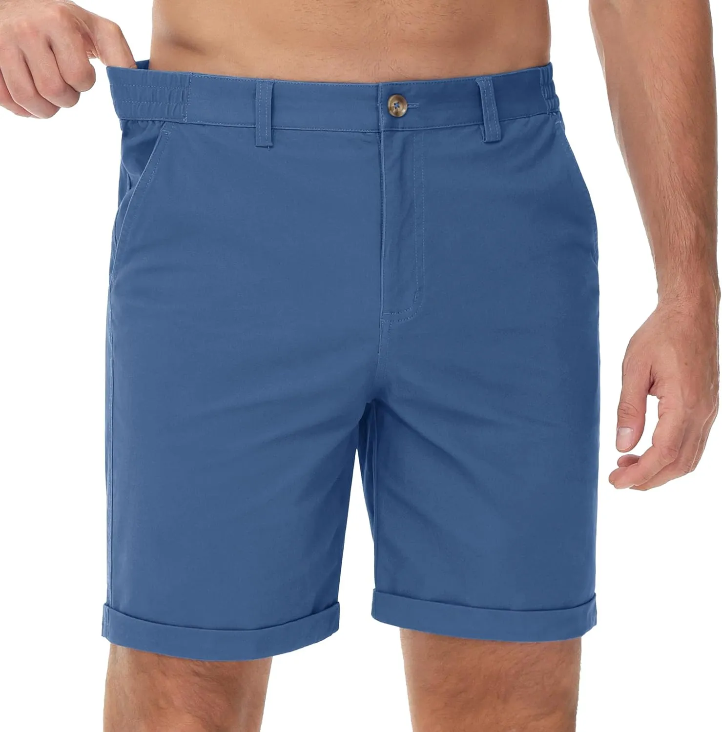 MAGCOMSEN Mens Casual Shorts 7 Inch Cotton Flat Front Shorts Lightweight Elastic Waist Summer Dress Shorts with Pockets
