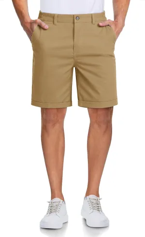 MAGCOMSEN Mens Casual Shorts 7 Inch Cotton Flat Front Shorts Lightweight Elastic Waist Summer Dress Shorts with Pockets