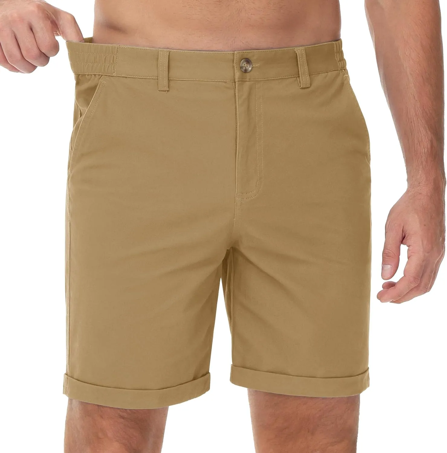 MAGCOMSEN Mens Casual Shorts 7 Inch Cotton Flat Front Shorts Lightweight Elastic Waist Summer Dress Shorts with Pockets