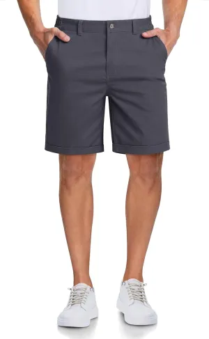 MAGCOMSEN Mens Casual Shorts 7 Inch Cotton Flat Front Shorts Lightweight Elastic Waist Summer Dress Shorts with Pockets