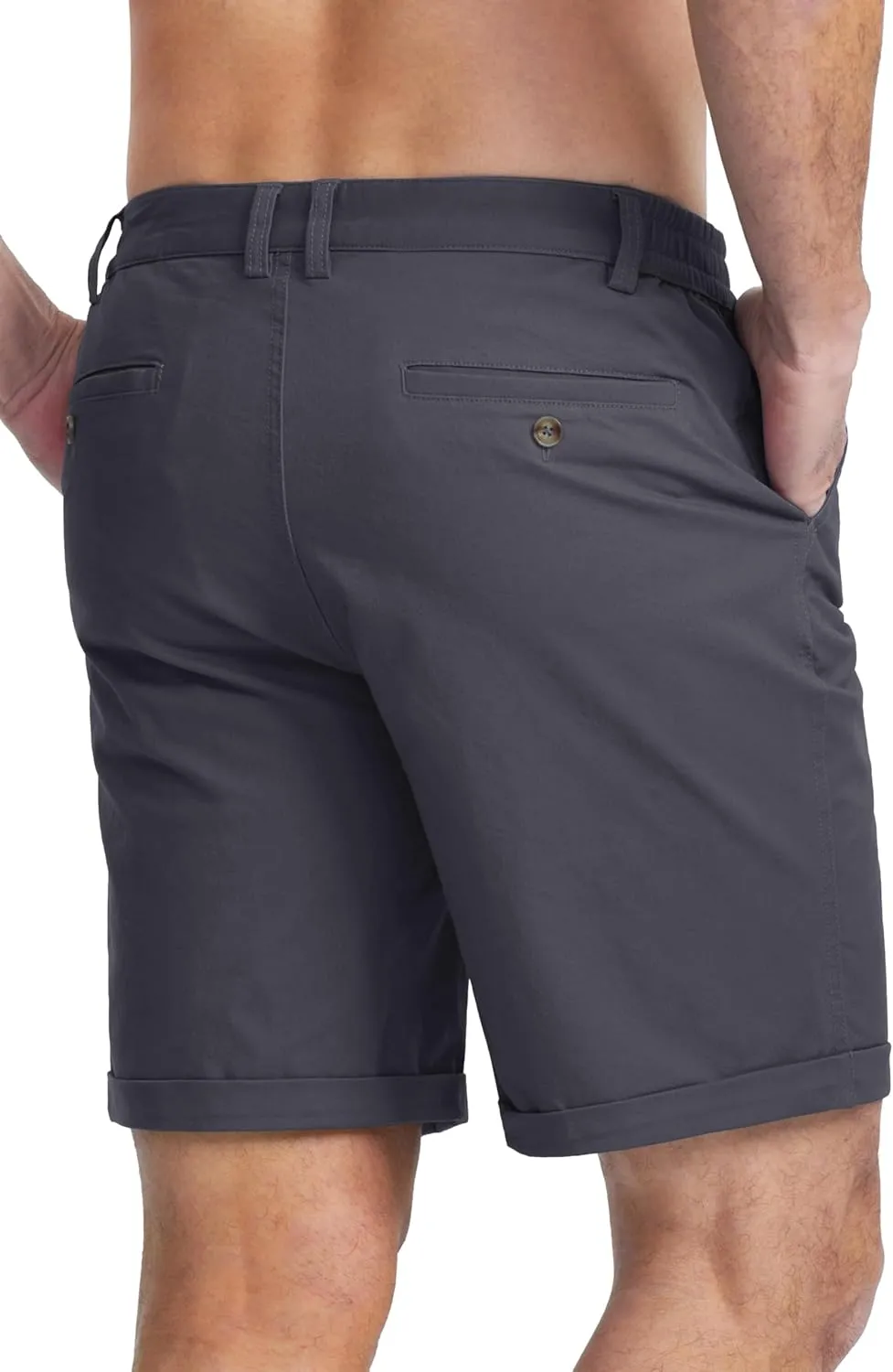 MAGCOMSEN Mens Casual Shorts 7 Inch Cotton Flat Front Shorts Lightweight Elastic Waist Summer Dress Shorts with Pockets