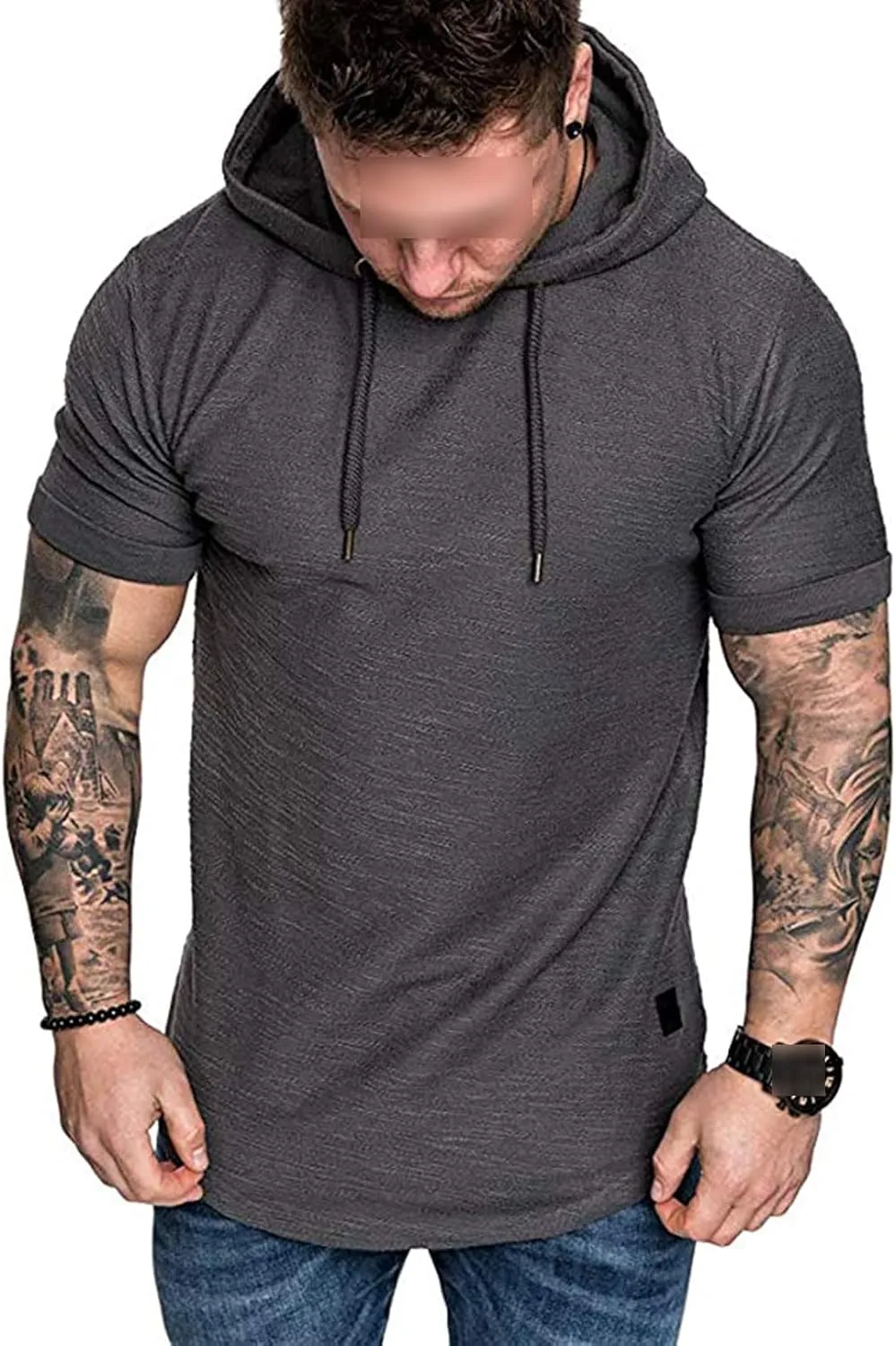 Maiyifu-GJ Men's Short Sleeve Athletic Hoodie Lightweight Workout Hooded T-Shirts Solid Color Slim Fit Pullover Sweatshirt