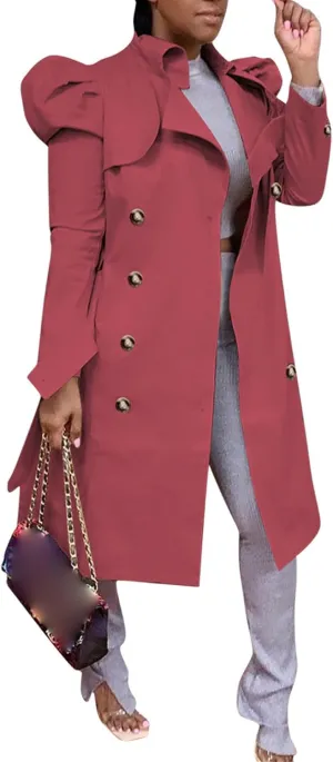 Maiyifu-GJ Womens Mid Length Overcoats Notched Lapel Double Breasted Coat Spring Fall Trench Coat Windbreaker Outerwear