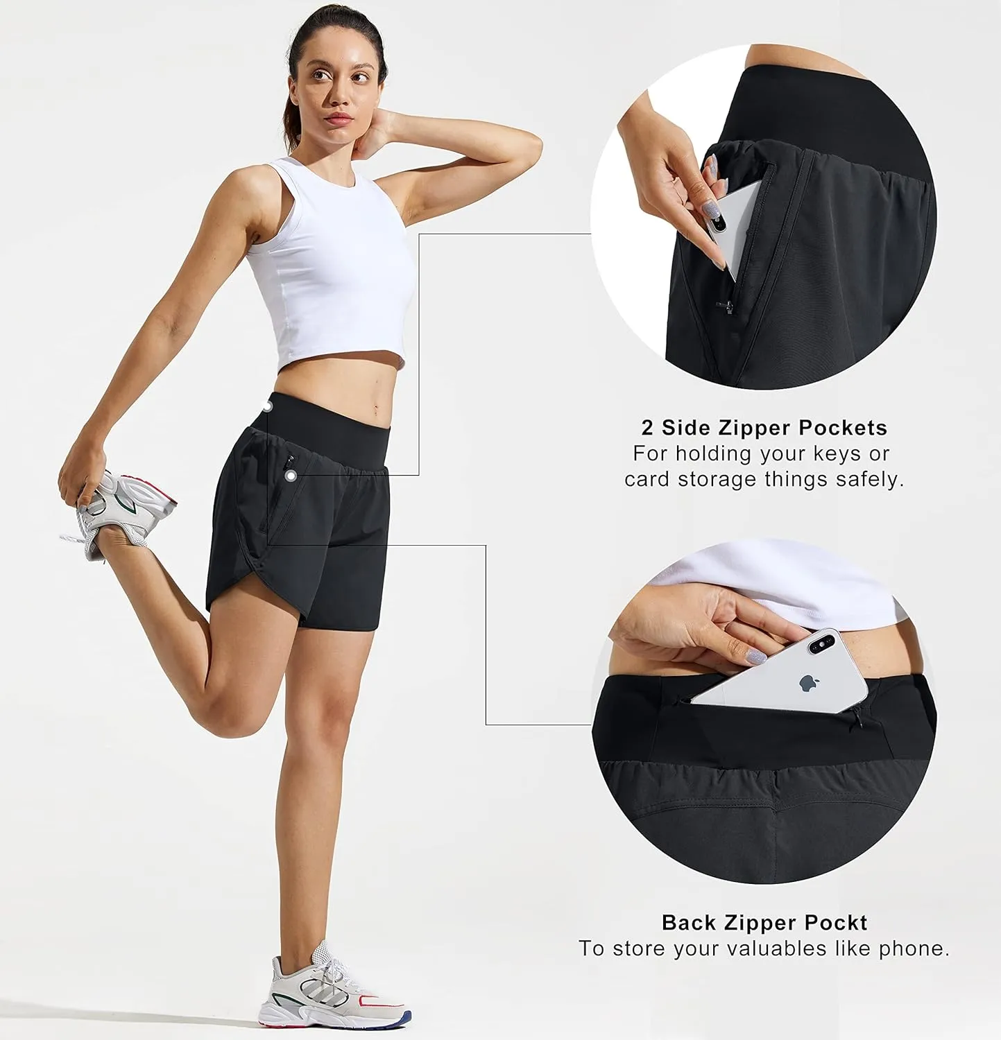 MASKERT Womens 5 Inches Athletic Running Shorts with Zipper Pockets Quick Dry Lounge Gym Workout Shorts with Liner