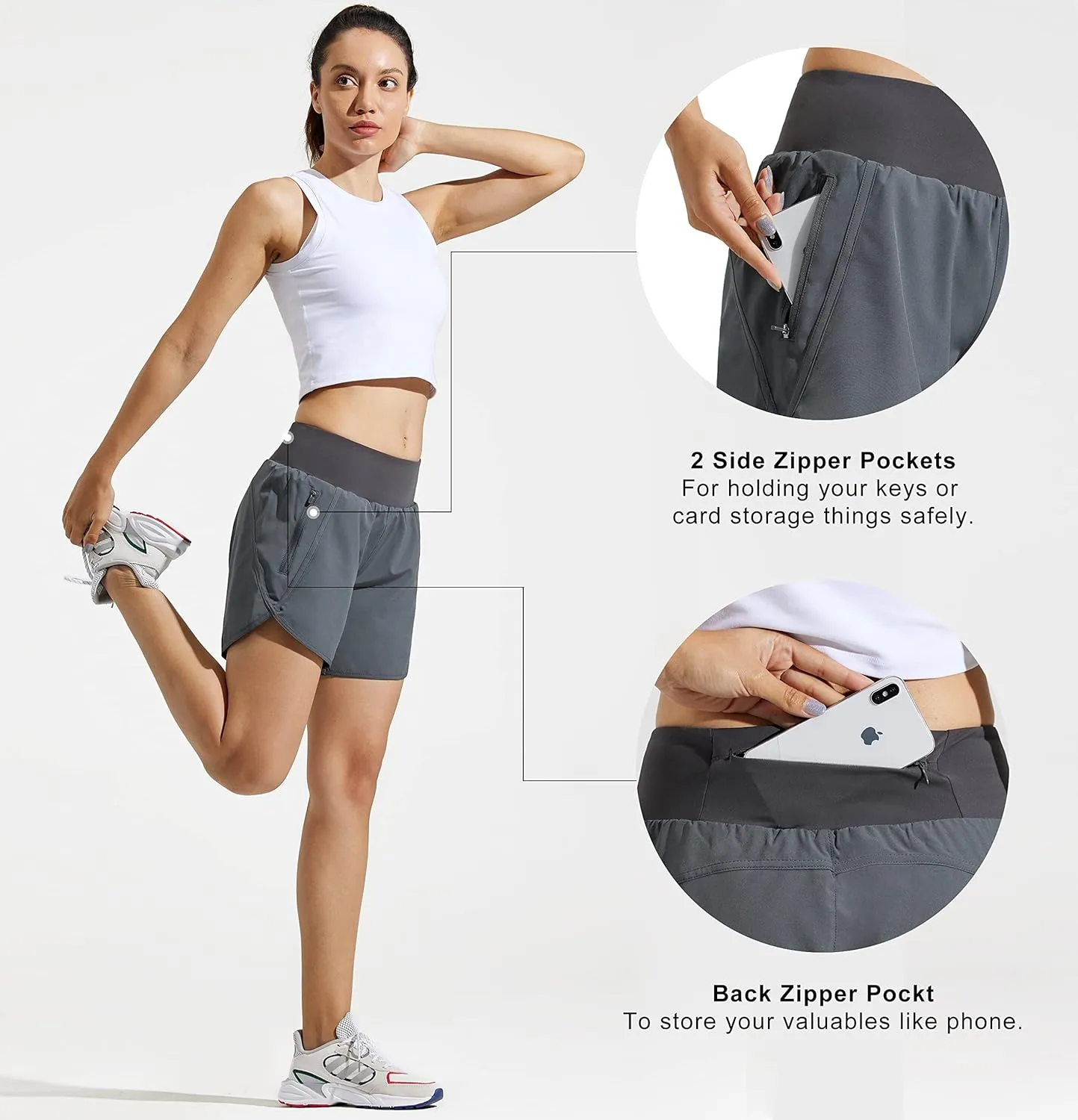 MASKERT Womens 5 Inches Athletic Running Shorts with Zipper Pockets Quick Dry Lounge Gym Workout Shorts with Liner