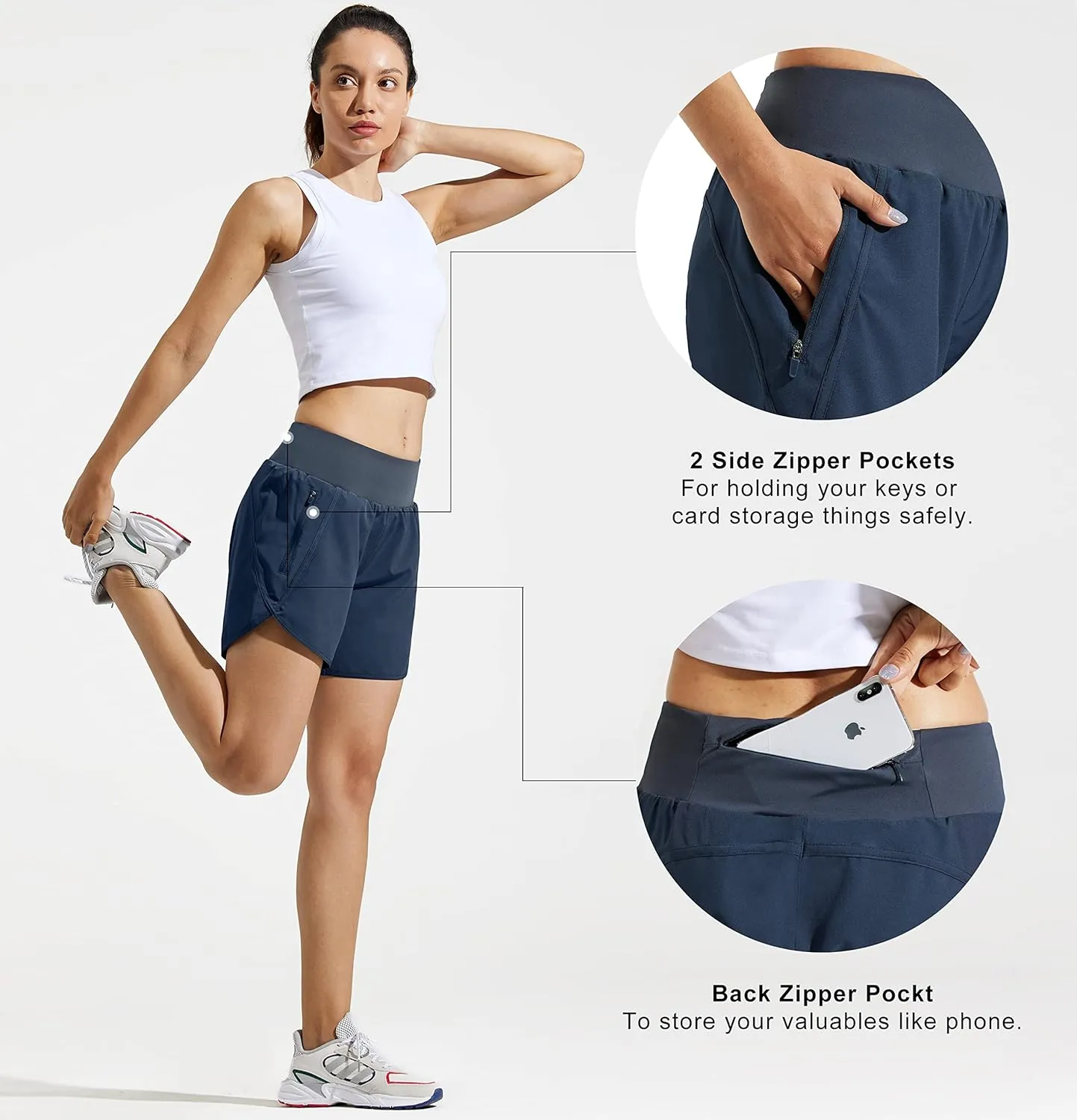 MASKERT Womens 5 Inches Athletic Running Shorts with Zipper Pockets Quick Dry Lounge Gym Workout Shorts with Liner