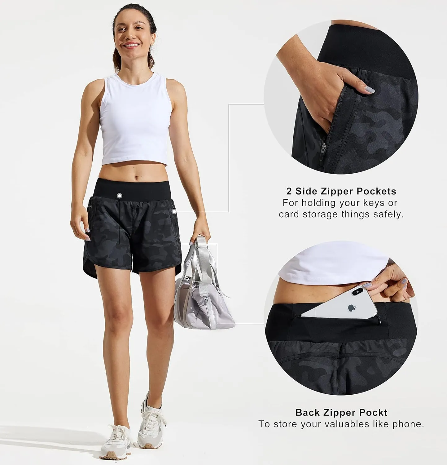 MASKERT Womens 5 Inches Athletic Running Shorts with Zipper Pockets Quick Dry Lounge Gym Workout Shorts with Liner