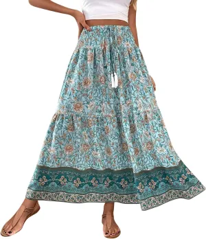 Maxi Skirts for Women Trendy Summer Tiered Elastic High Waisted Floral Skirt Vacation A Line Flowy Long Skirts